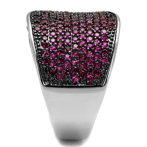 MA3W1217 - Rhodium + Ruthenium Brass Ring with AAA Grade CZ in Ruby