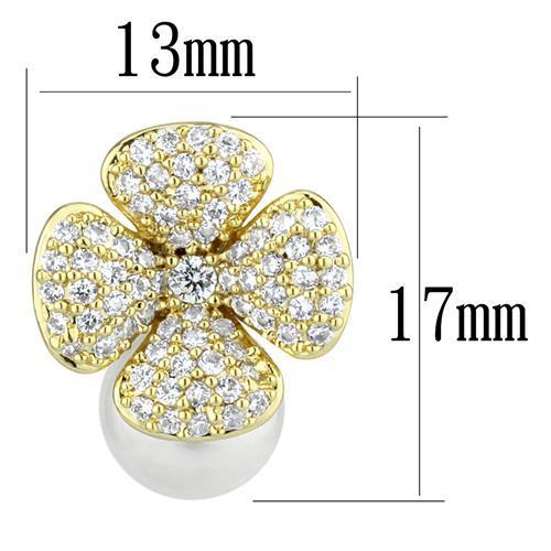 MA3W1263 - Gold Brass Earrings with Synthetic Pearl in White