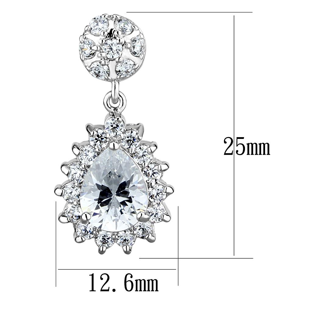 MA3W1292 - Rhodium Brass Earrings with AAA Grade CZ in Clear