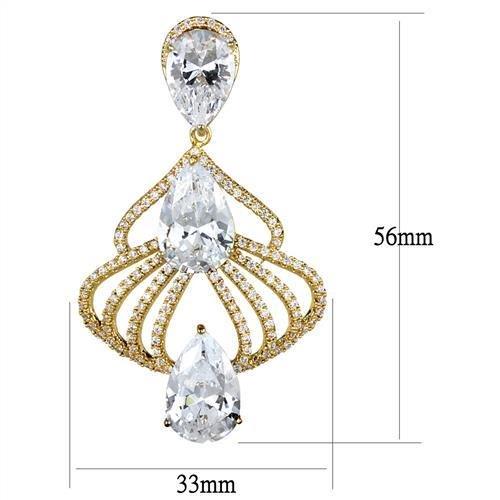 MA3W1325 - Gold Brass Earrings with AAA Grade CZ in Clear