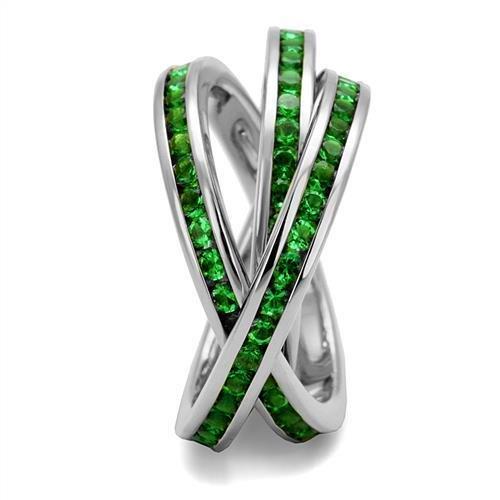 MA3W1332 - Rhodium Brass Ring with Synthetic Synthetic Glass in Emerald