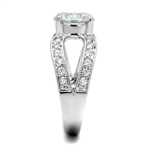MA3W1348 - Rhodium Brass Ring with AAA Grade CZ in Clear