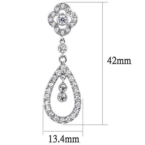 MA3W1351 - Rhodium Brass Earrings with AAA Grade CZ in Clear