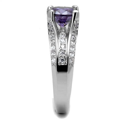 MA3W1359 - Rhodium Brass Ring with AAA Grade CZ in Amethyst