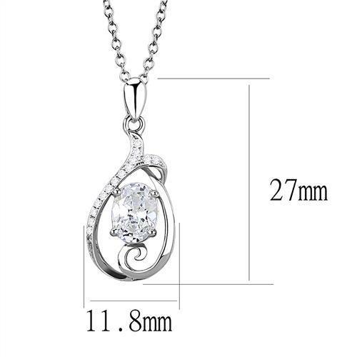 MA3W1375 - Rhodium 925 Sterling Silver Chain Pendant with AAA Grade CZ in Clear