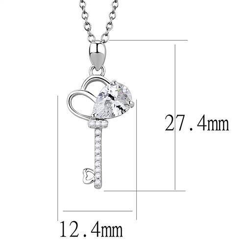 MA3W1380 - Rhodium 925 Sterling Silver Chain Pendant with AAA Grade CZ in Clear