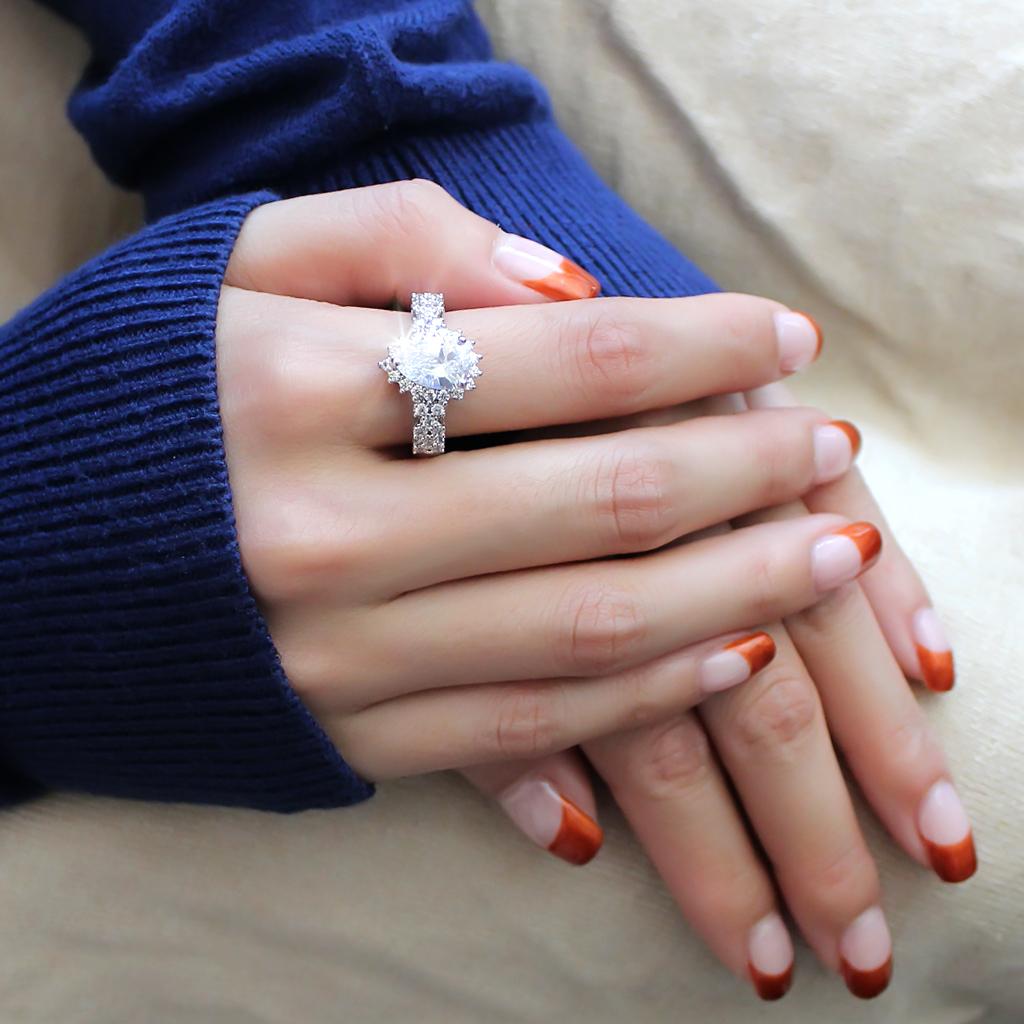 MA3W1442 - Rhodium Brass Ring with AAA Grade CZ in Clear