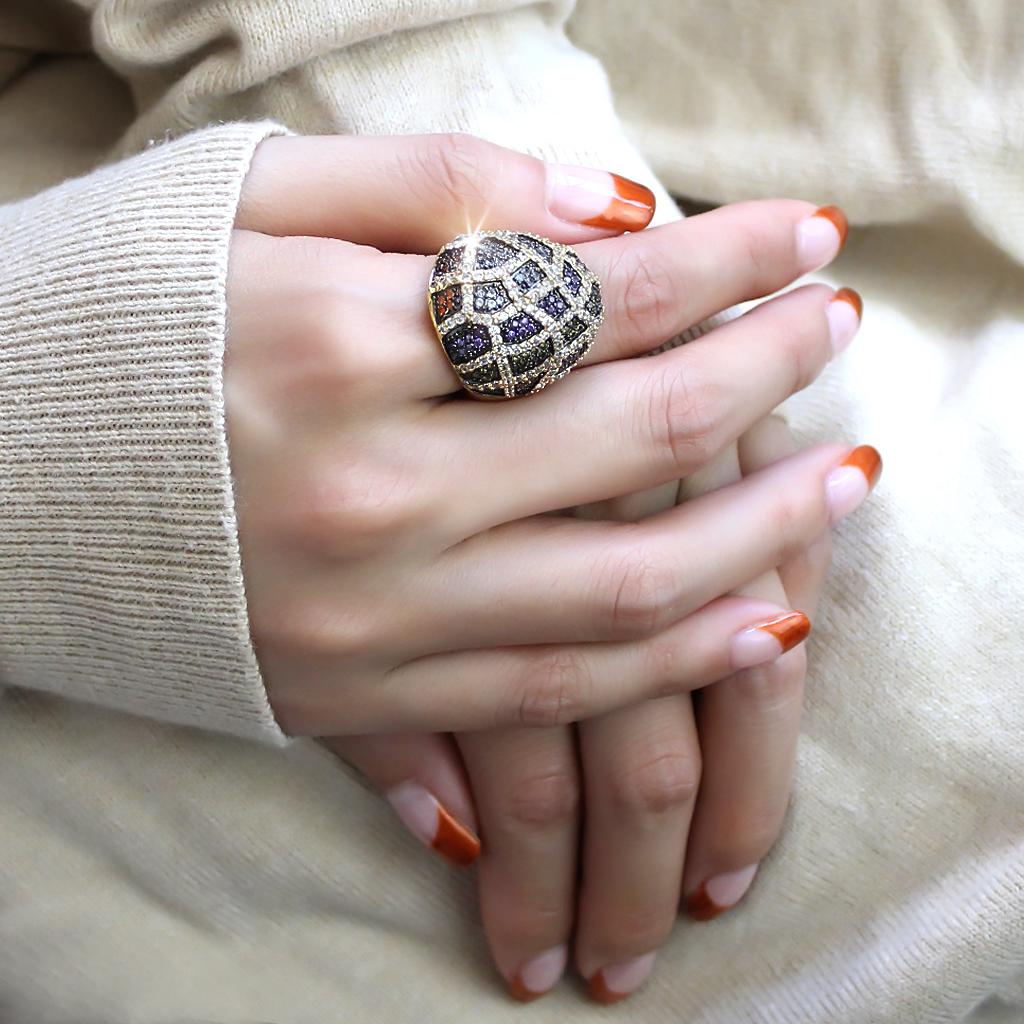 MA3W1461 - Gold+Ruthenium Brass Ring with AAA Grade CZ in Multi Color