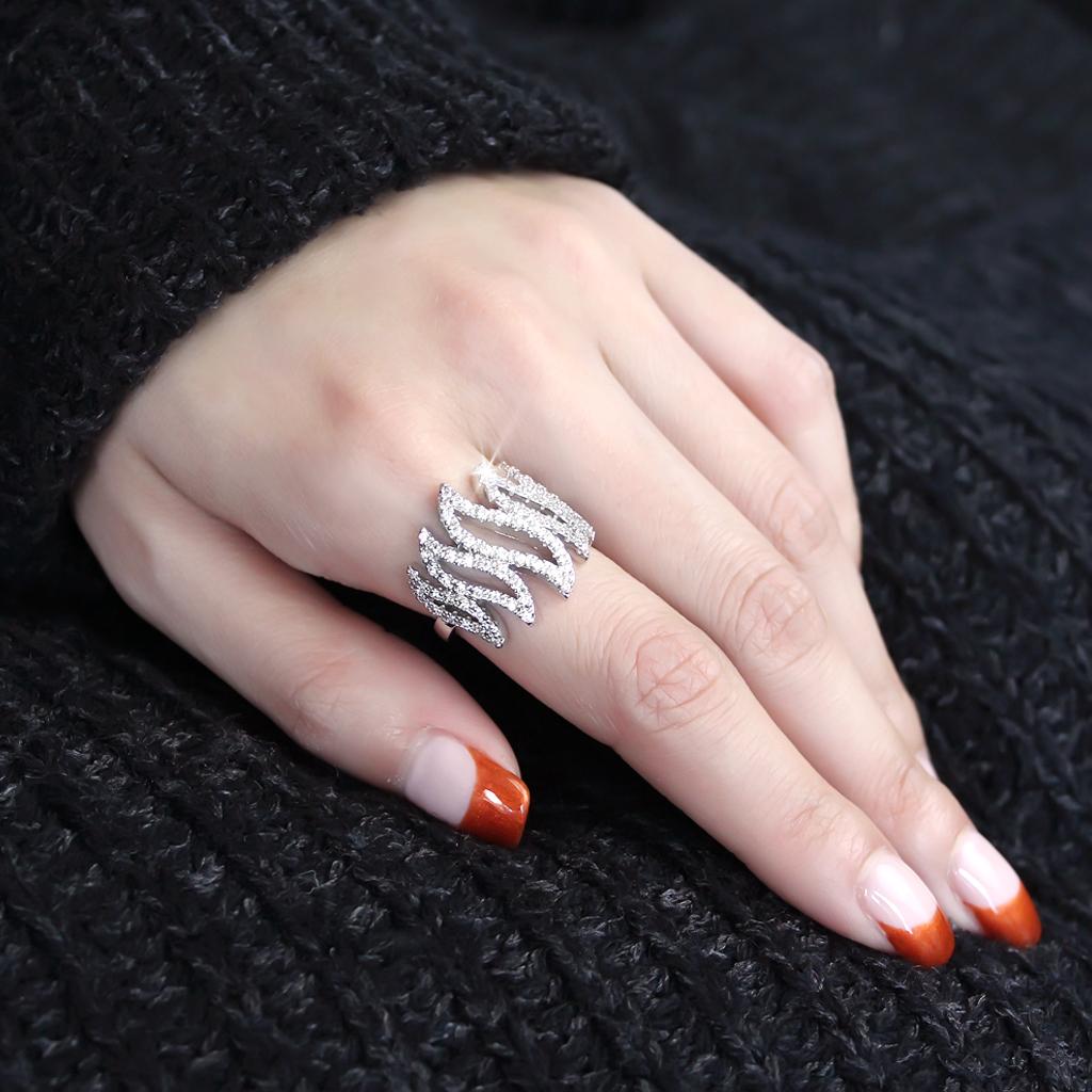 MA3W1467 - Rhodium Brass Ring with AAA Grade CZ in Clear