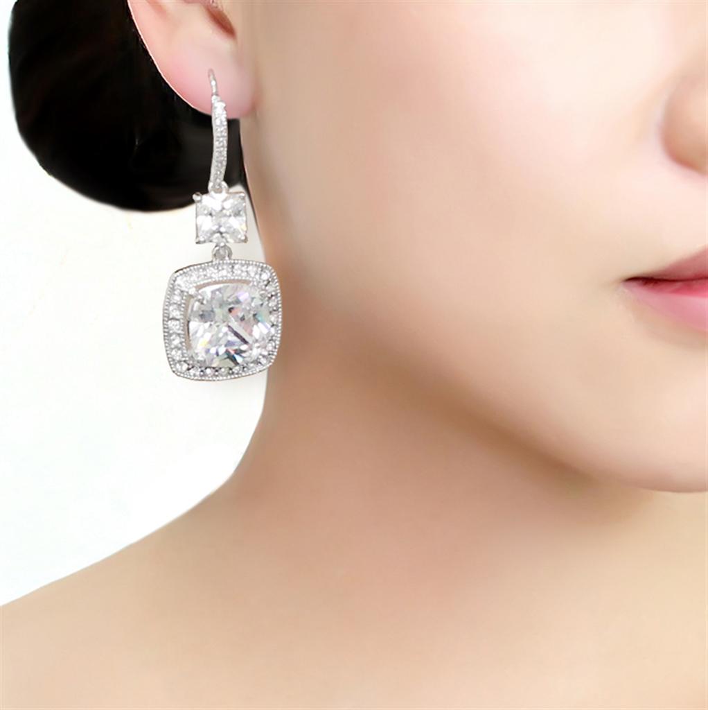MA3W1477 - Rhodium Brass Earrings with AAA Grade CZ in Clear