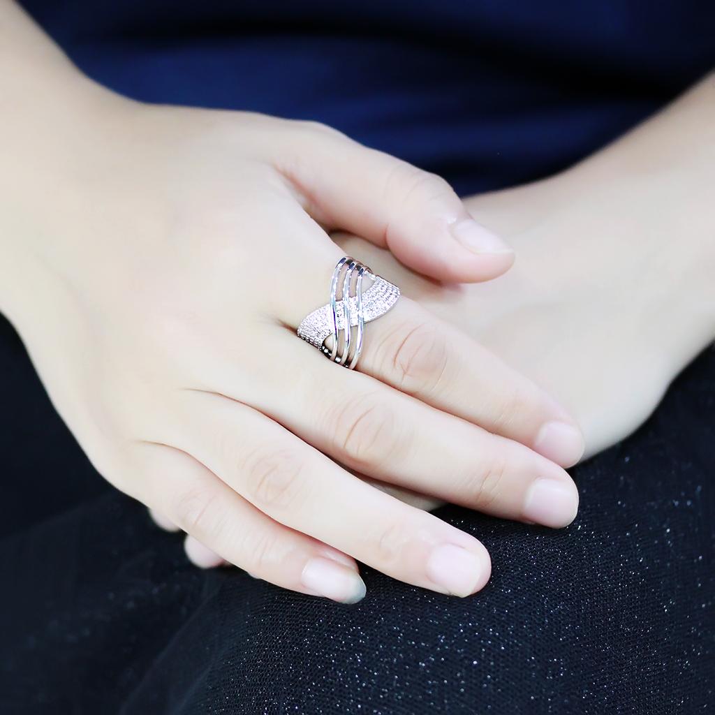 MA3W1542 - Rhodium Brass Ring with AAA Grade CZ in Clear