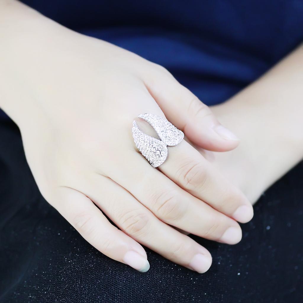 MA3W1543 - Rhodium Brass Ring with AAA Grade CZ in Clear