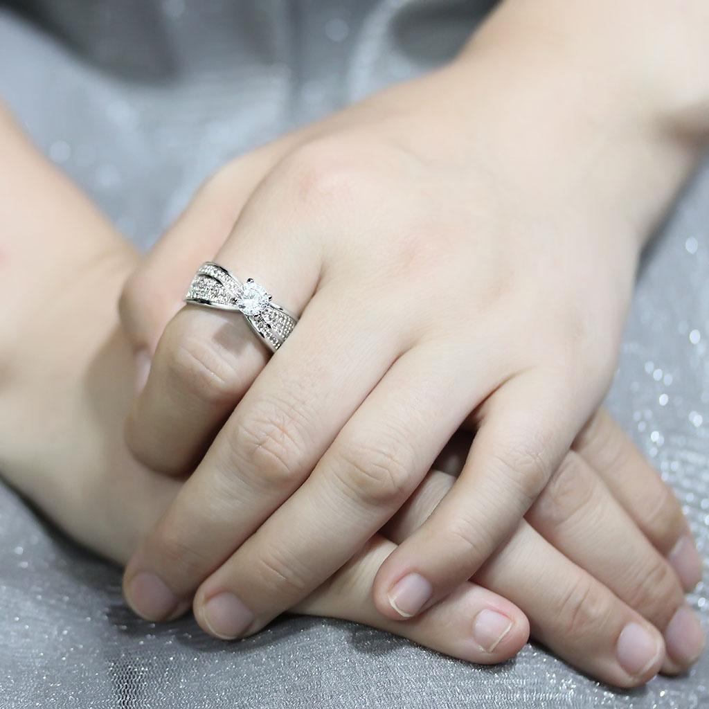 MA3W1559 - Rhodium Brass Ring with AAA Grade CZ in Clear