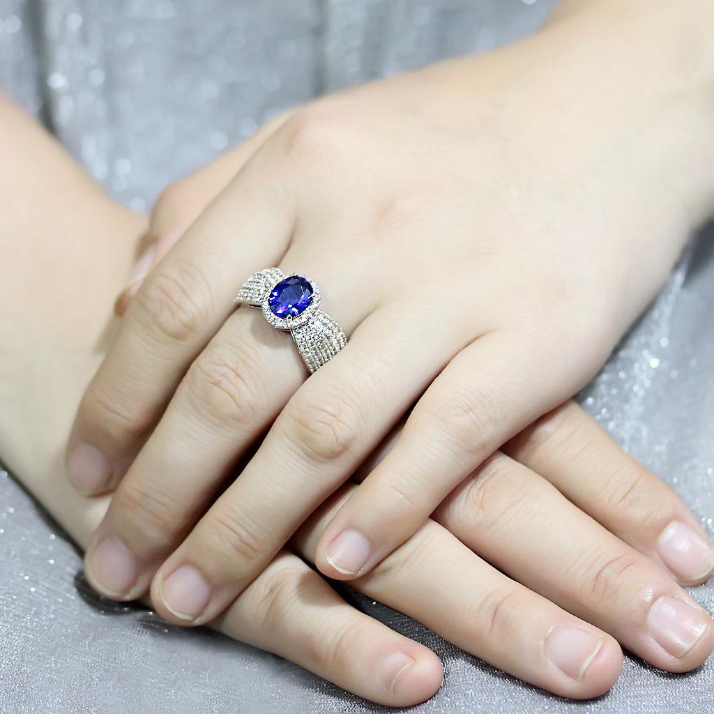 MA3W1563 - Rhodium Brass Ring with Synthetic Spinel in London Blue