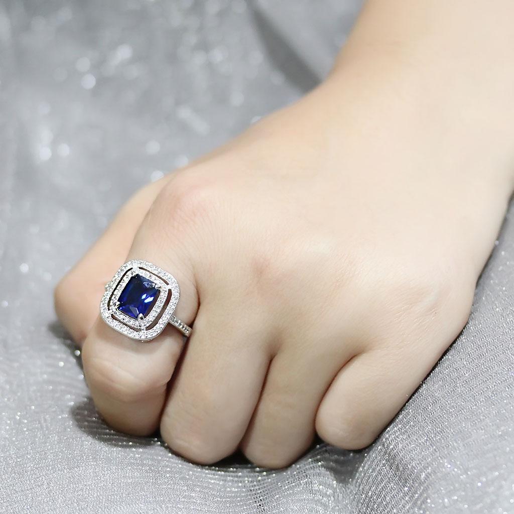 MA3W1565 - Rhodium Brass Ring with Synthetic Spinel in London Blue