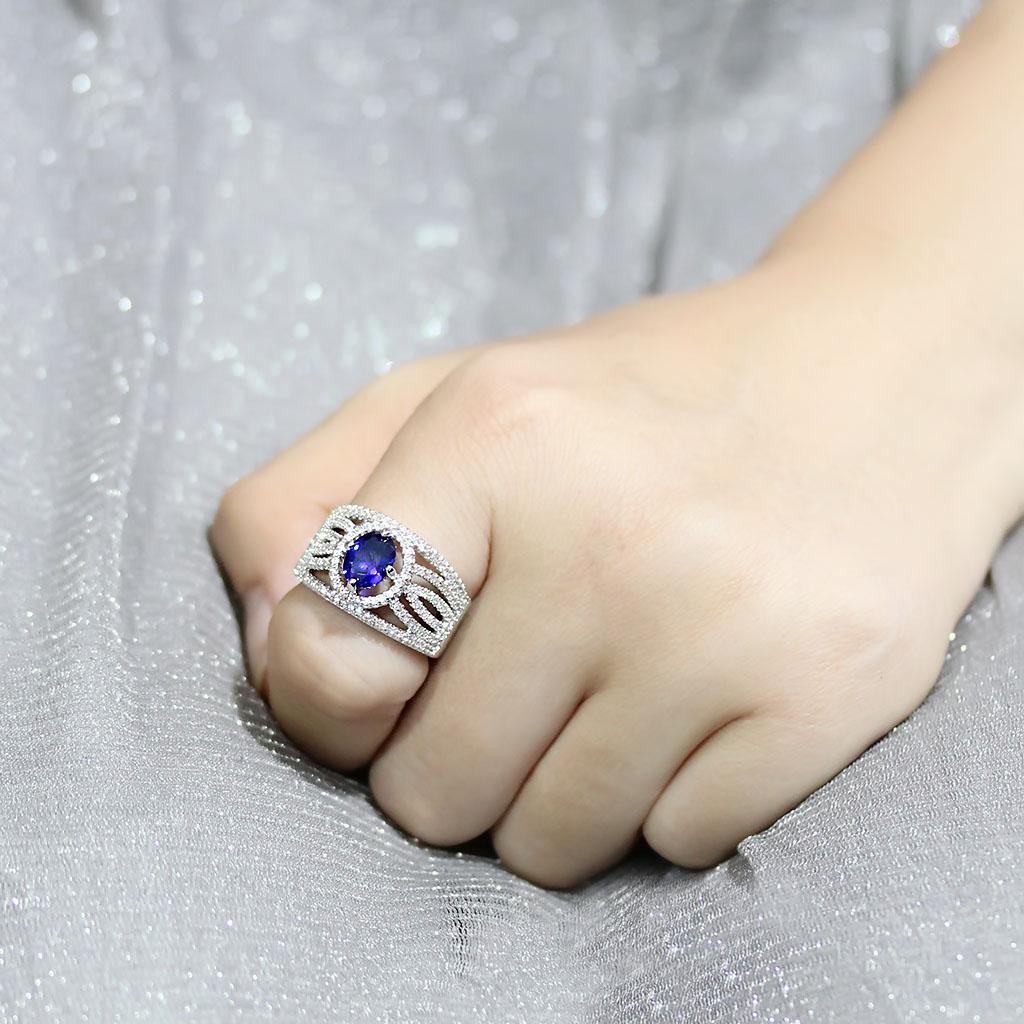 MA3W1567 - Rhodium Brass Ring with Synthetic Spinel in London Blue