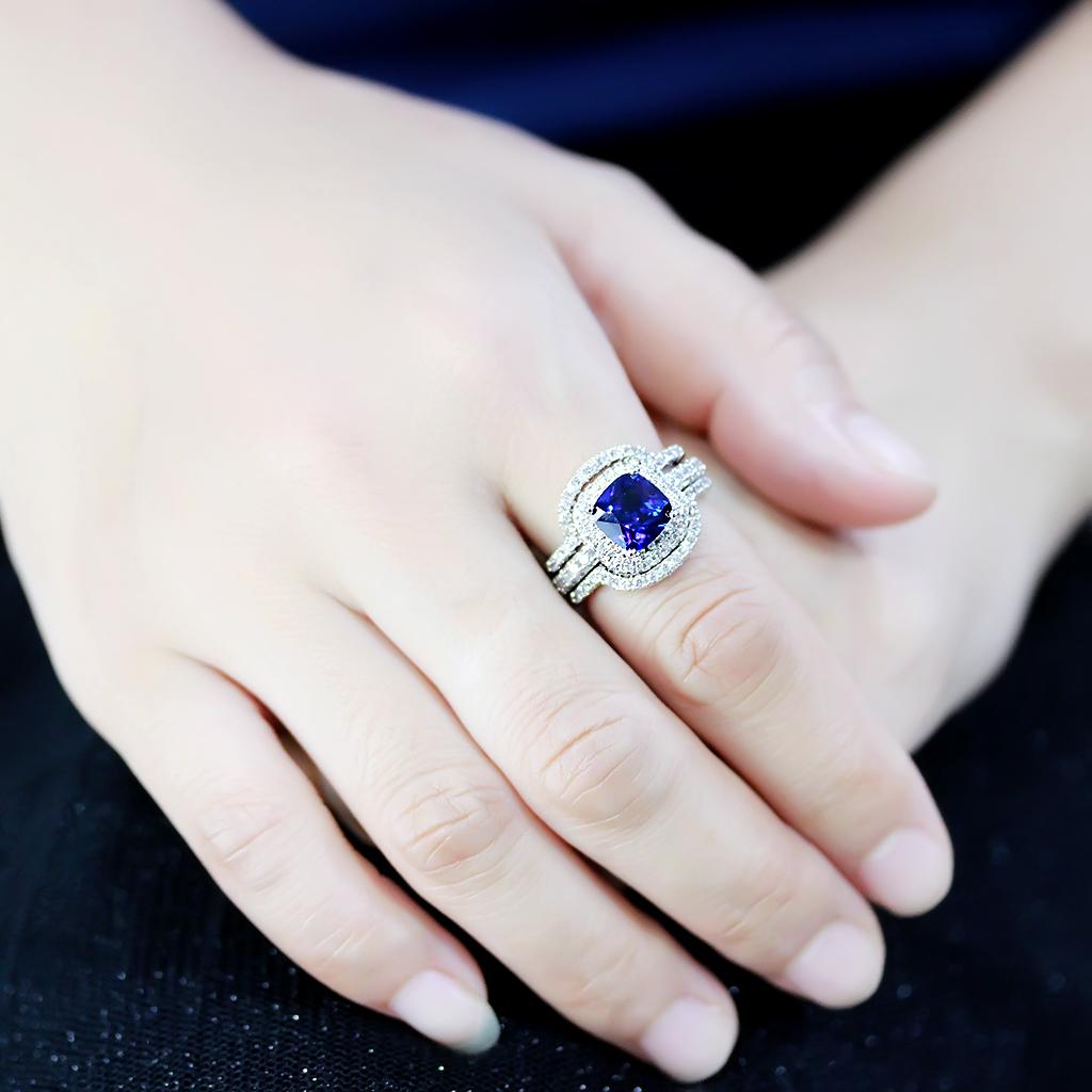 MA3W1599 - Rhodium Brass Ring with Synthetic Spinel in London Blue