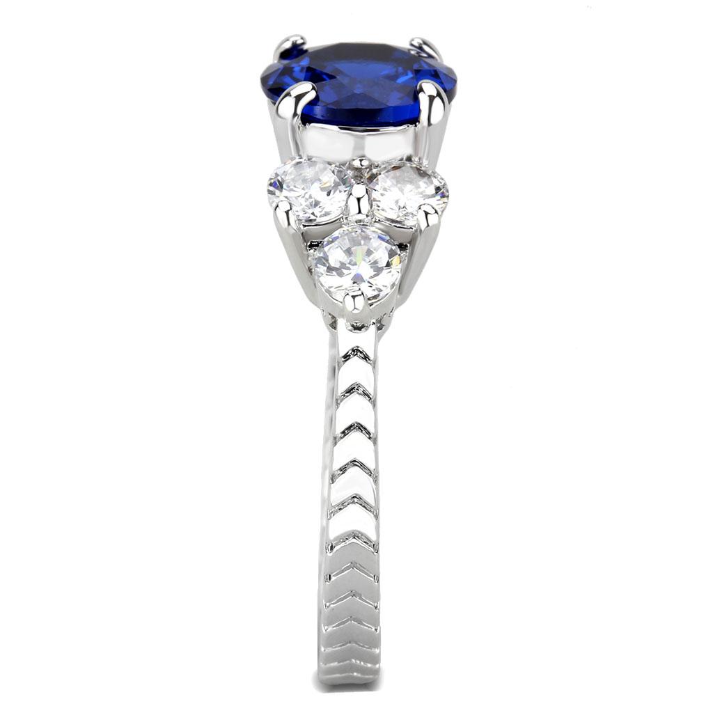 MA3W1601 - Rhodium Brass Ring with AAA Grade CZ in London Blue