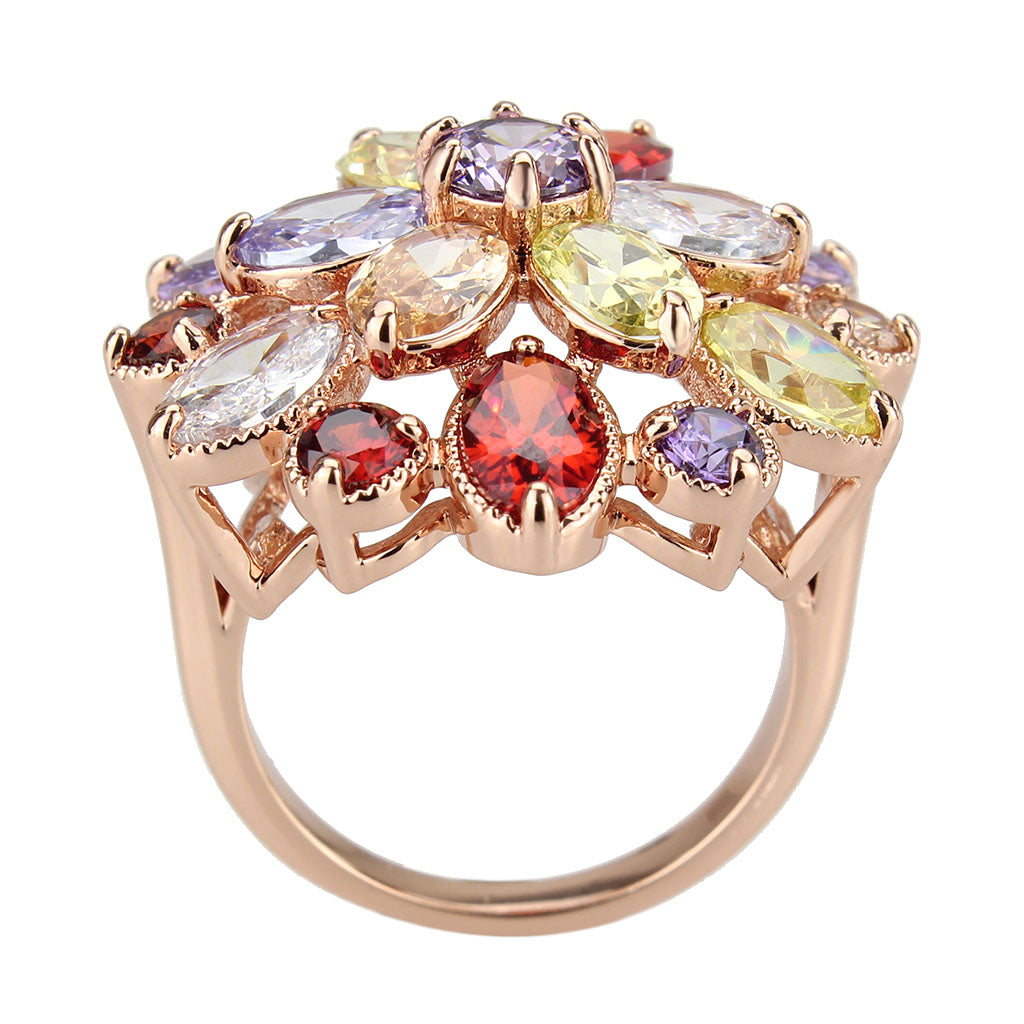 MA3W1603 - Rose Gold Brass Ring with AAA Grade CZ in MultiColor