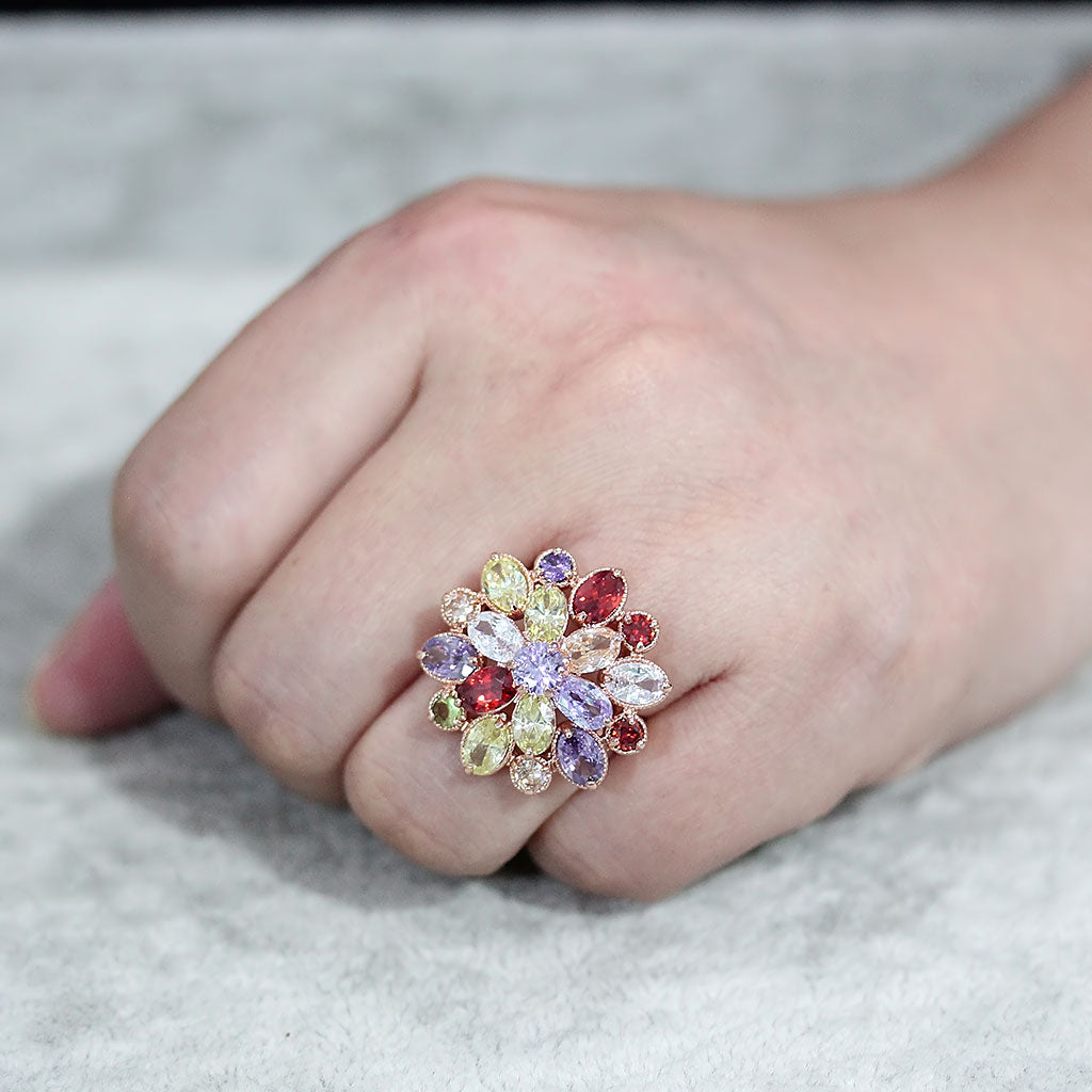 MA3W1603 - Rose Gold Brass Ring with AAA Grade CZ in MultiColor