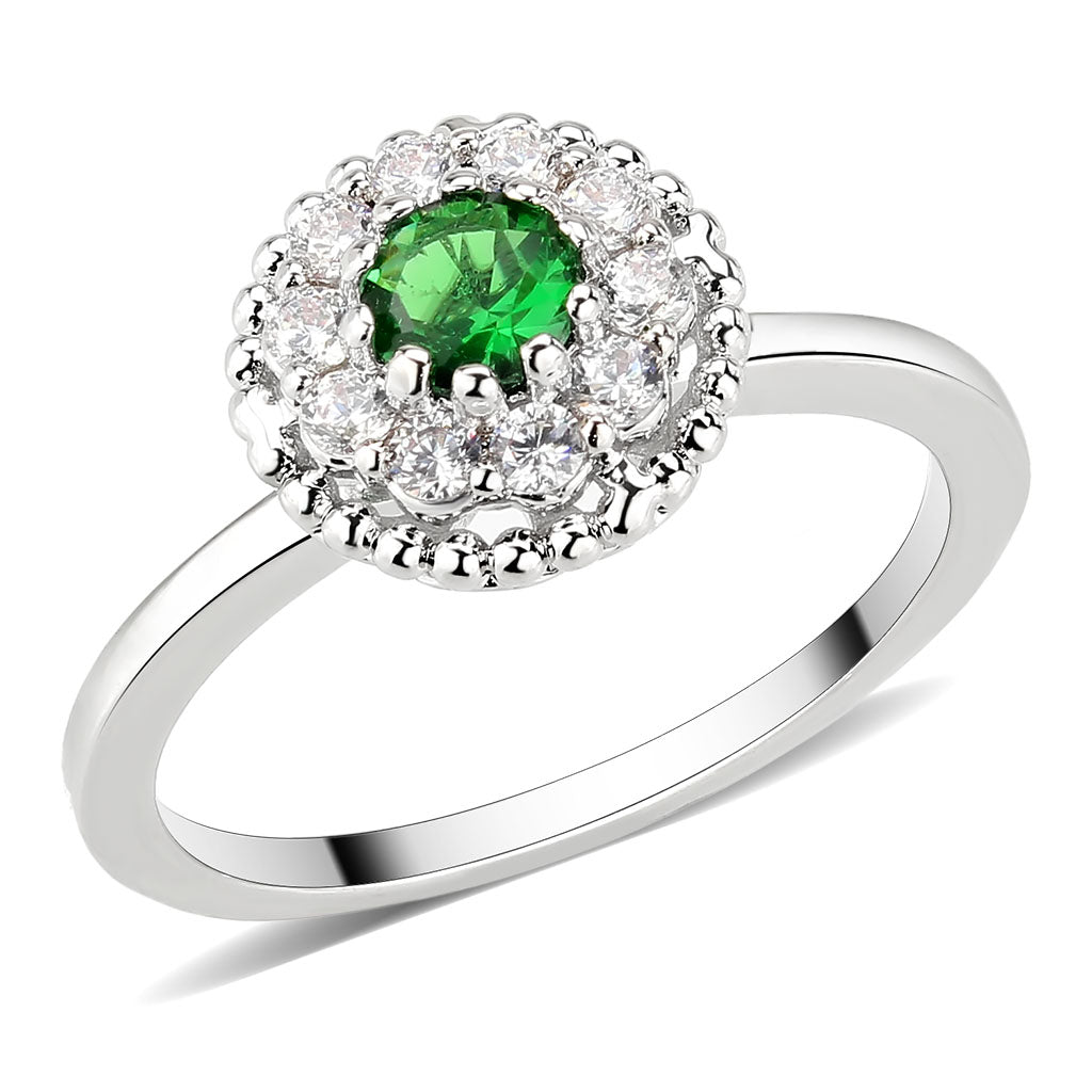 MA3W1604 - Rhodium Brass Ring with Synthetic in Emerald