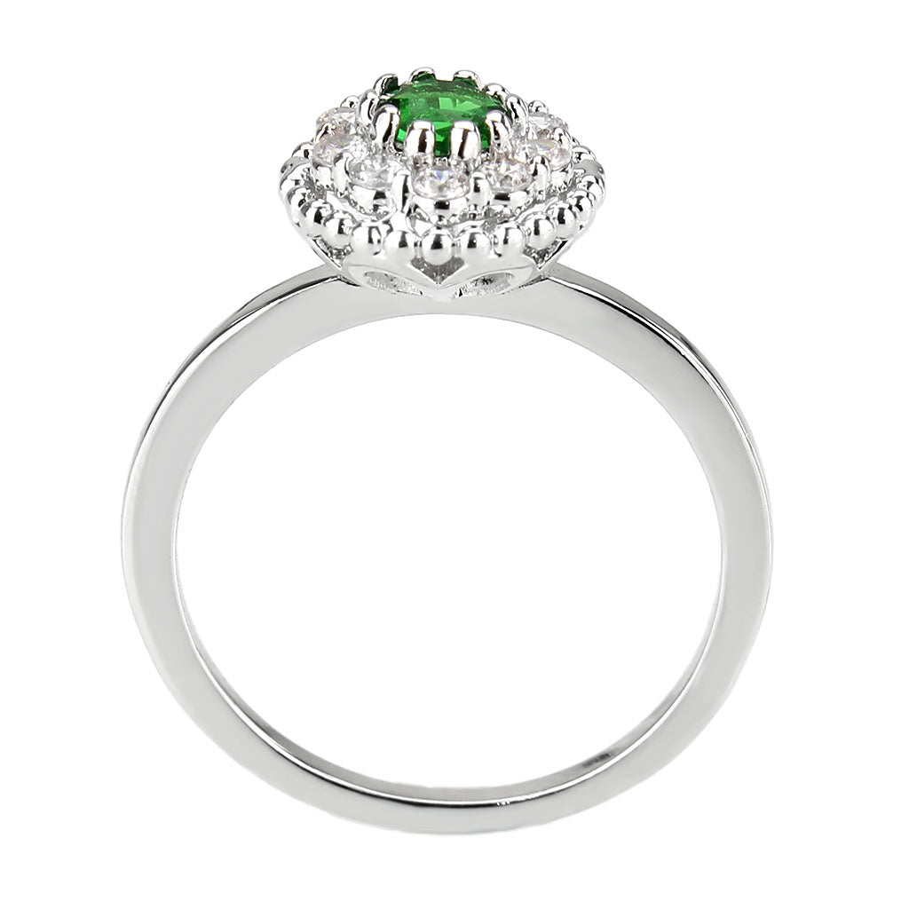 MA3W1604 - Rhodium Brass Ring with Synthetic in Emerald