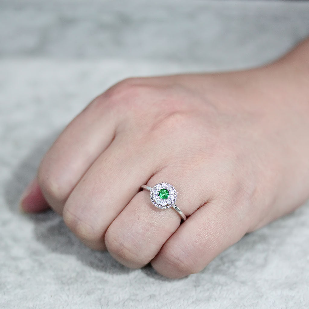 MA3W1604 - Rhodium Brass Ring with Synthetic in Emerald