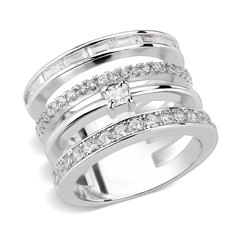 MA3W1607 - Rhodium Brass Ring with AAA Grade CZ in Clear