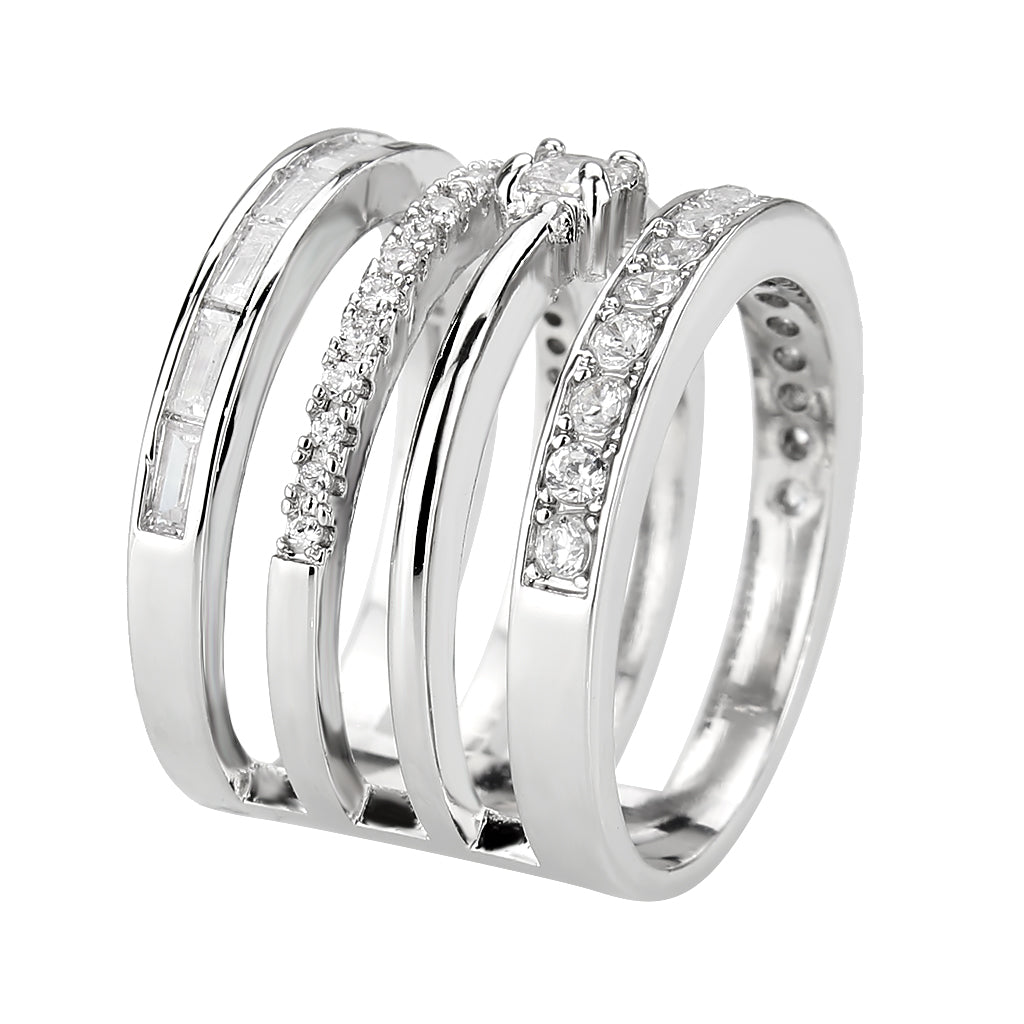 MA3W1607 - Rhodium Brass Ring with AAA Grade CZ in Clear