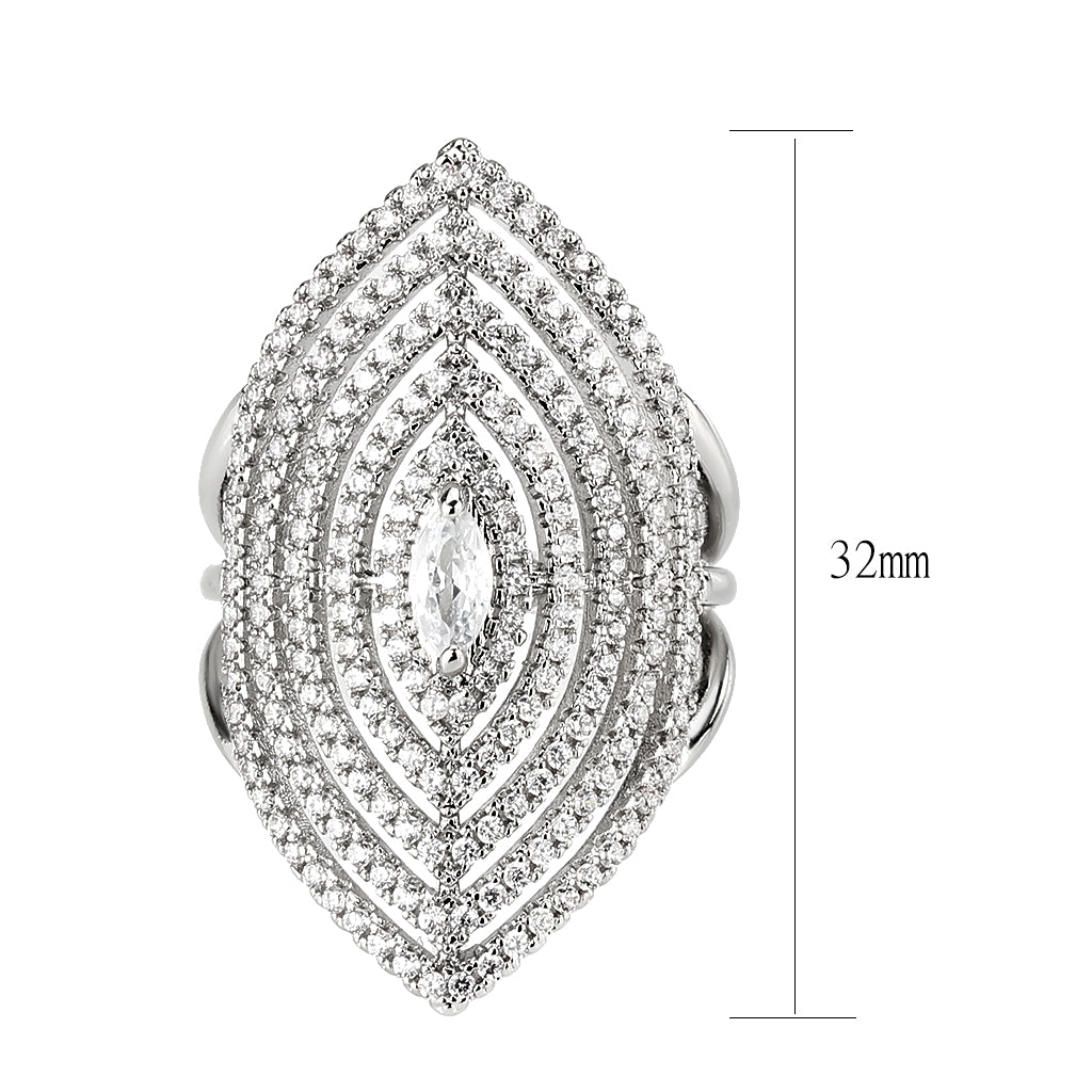 MA3W1608 - Rhodium Brass Ring with AAA Grade CZ in Clear