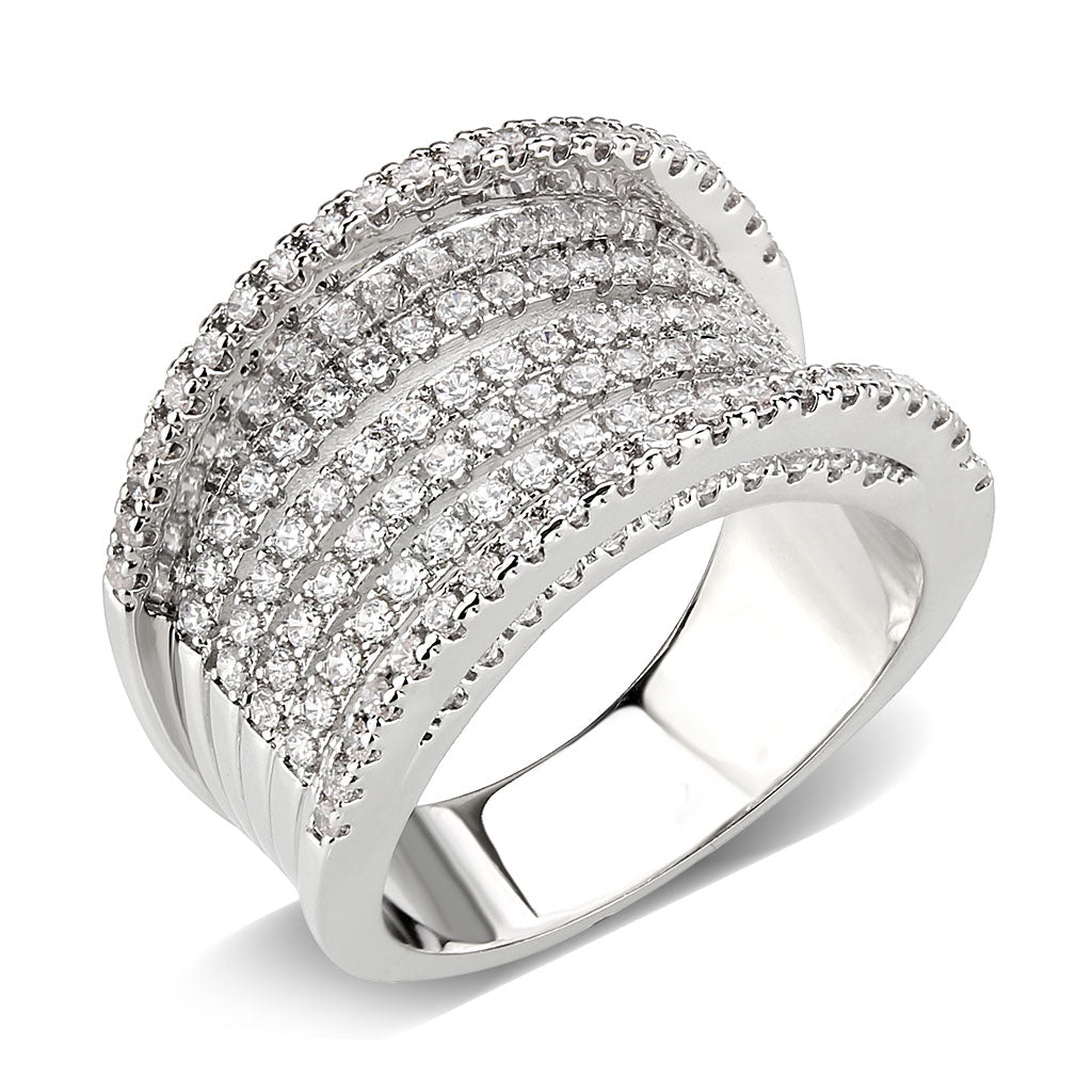 MA3W1609 - Rhodium Brass Ring with AAA Grade CZ in Clear