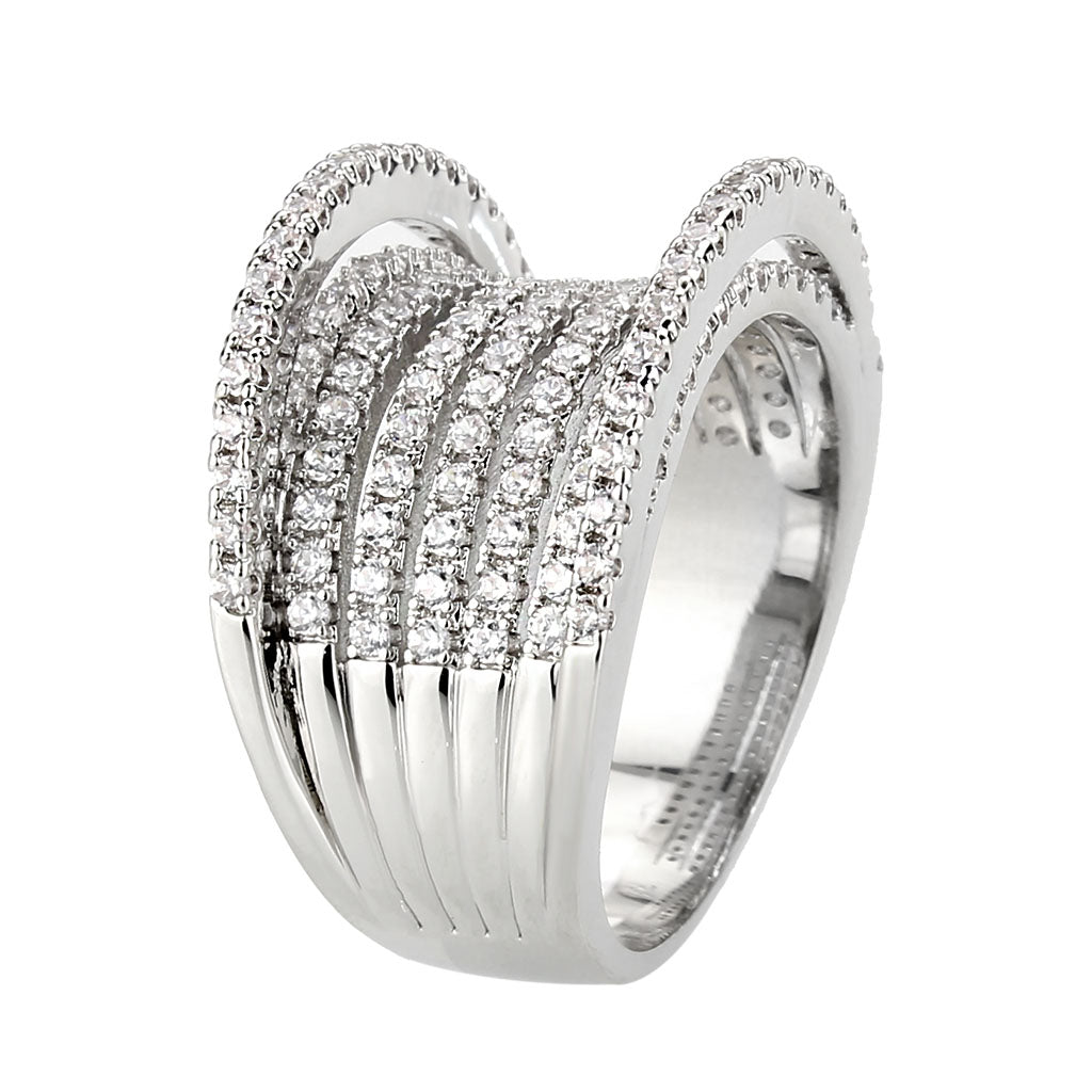 MA3W1609 - Rhodium Brass Ring with AAA Grade CZ in Clear