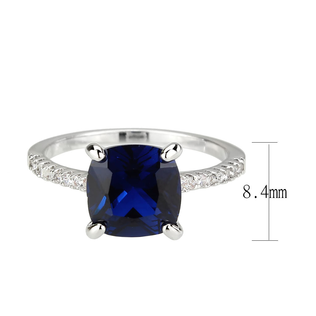MA3W1612 - Rhodium Brass Ring with Lab Spinel in London Blue