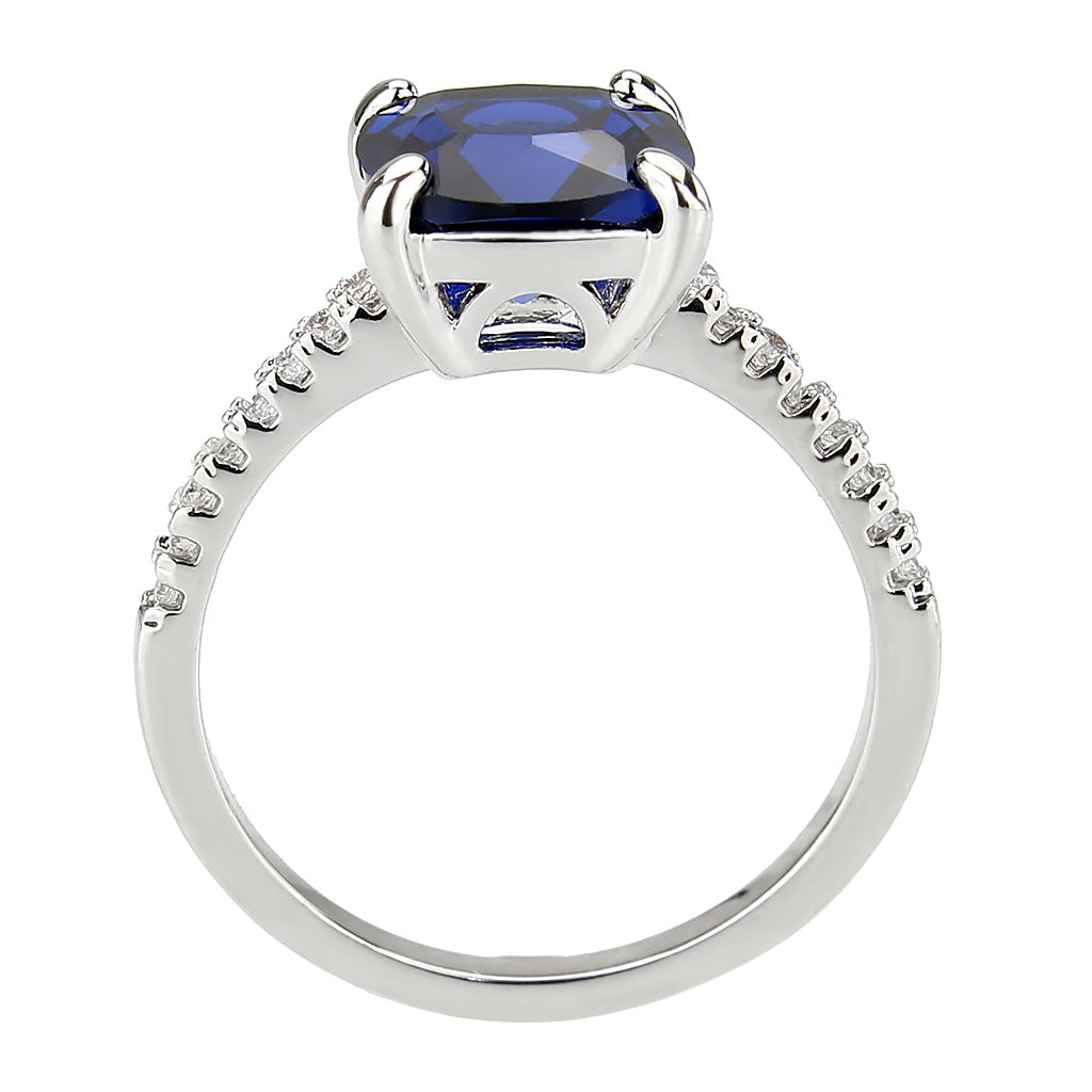 MA3W1612 - Rhodium Brass Ring with Lab Spinel in London Blue