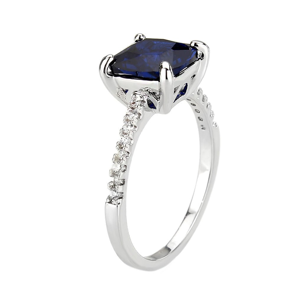MA3W1612 - Rhodium Brass Ring with Lab Spinel in London Blue