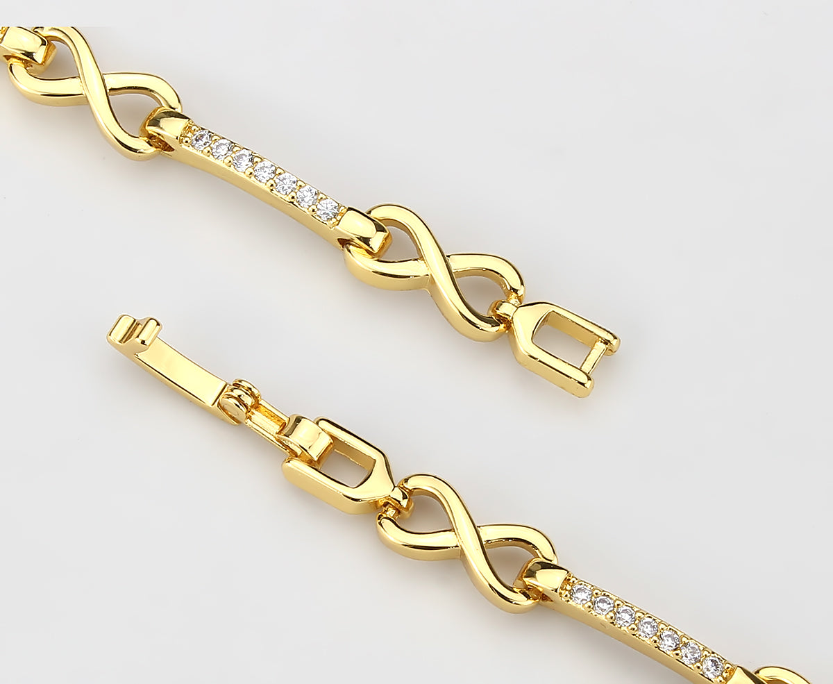 MA3W1629 - Flash Gold Brass Bracelet with AAA Grade CZ in Clear
