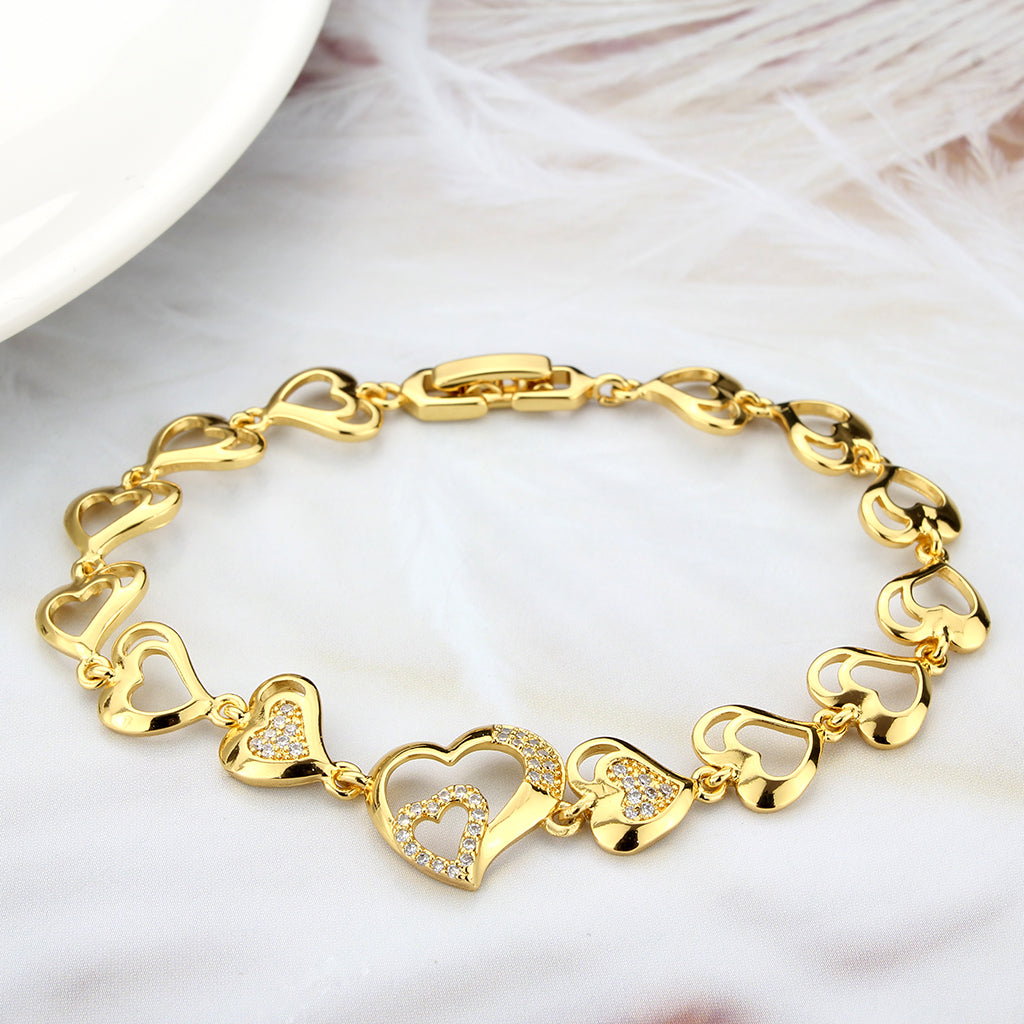 MA3W1632 - Flash Gold Brass Bracelet with AAA Grade CZ in Clear
