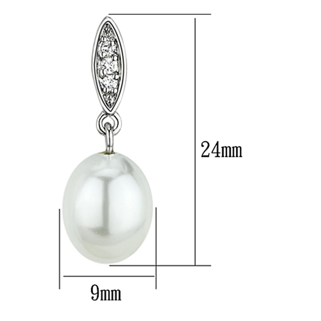 MA3W378 - Rhodium Brass Earrings with Synthetic Pearl in White