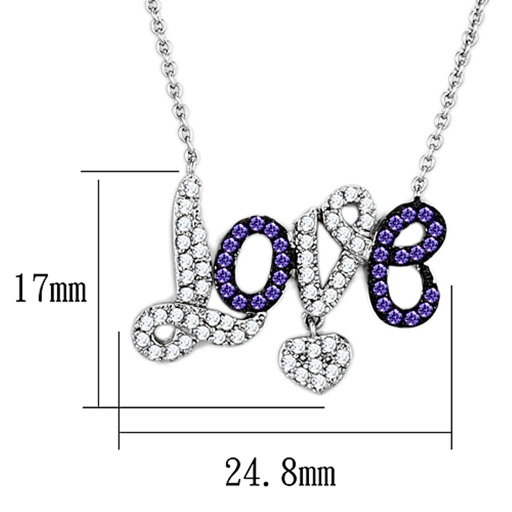 MA3W414 - Rhodium + Ruthenium Brass Necklace with AAA Grade CZ in Amethyst