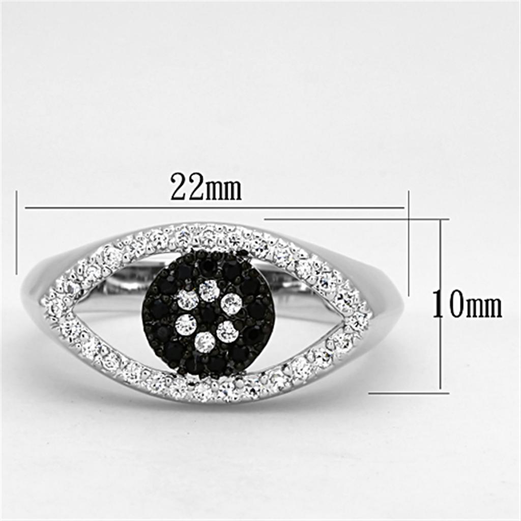 MA3W470 - Rhodium + Ruthenium Brass Ring with AAA Grade CZ in Black Diamond