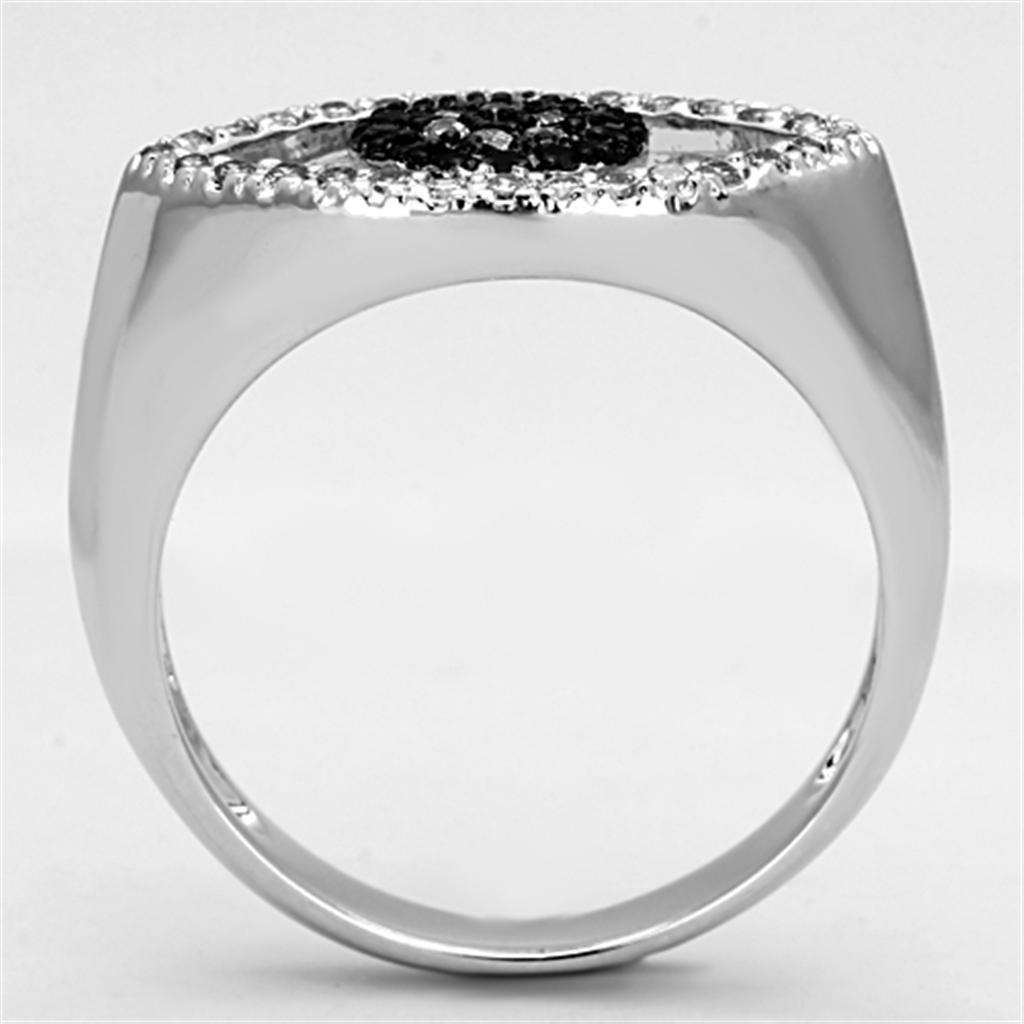 MA3W470 - Rhodium + Ruthenium Brass Ring with AAA Grade CZ in Black Diamond