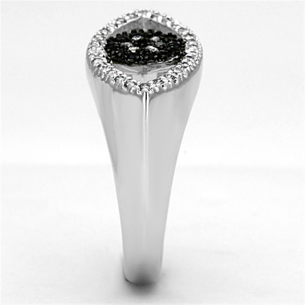 MA3W470 - Rhodium + Ruthenium Brass Ring with AAA Grade CZ in Black Diamond