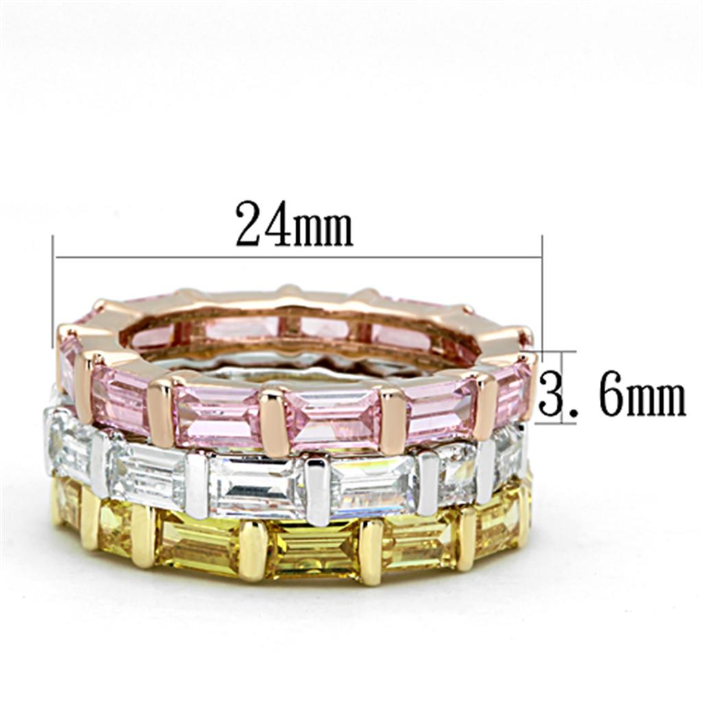 MA3W473 - Tricolor Brass Ring with AAA Grade CZ in Multi Color