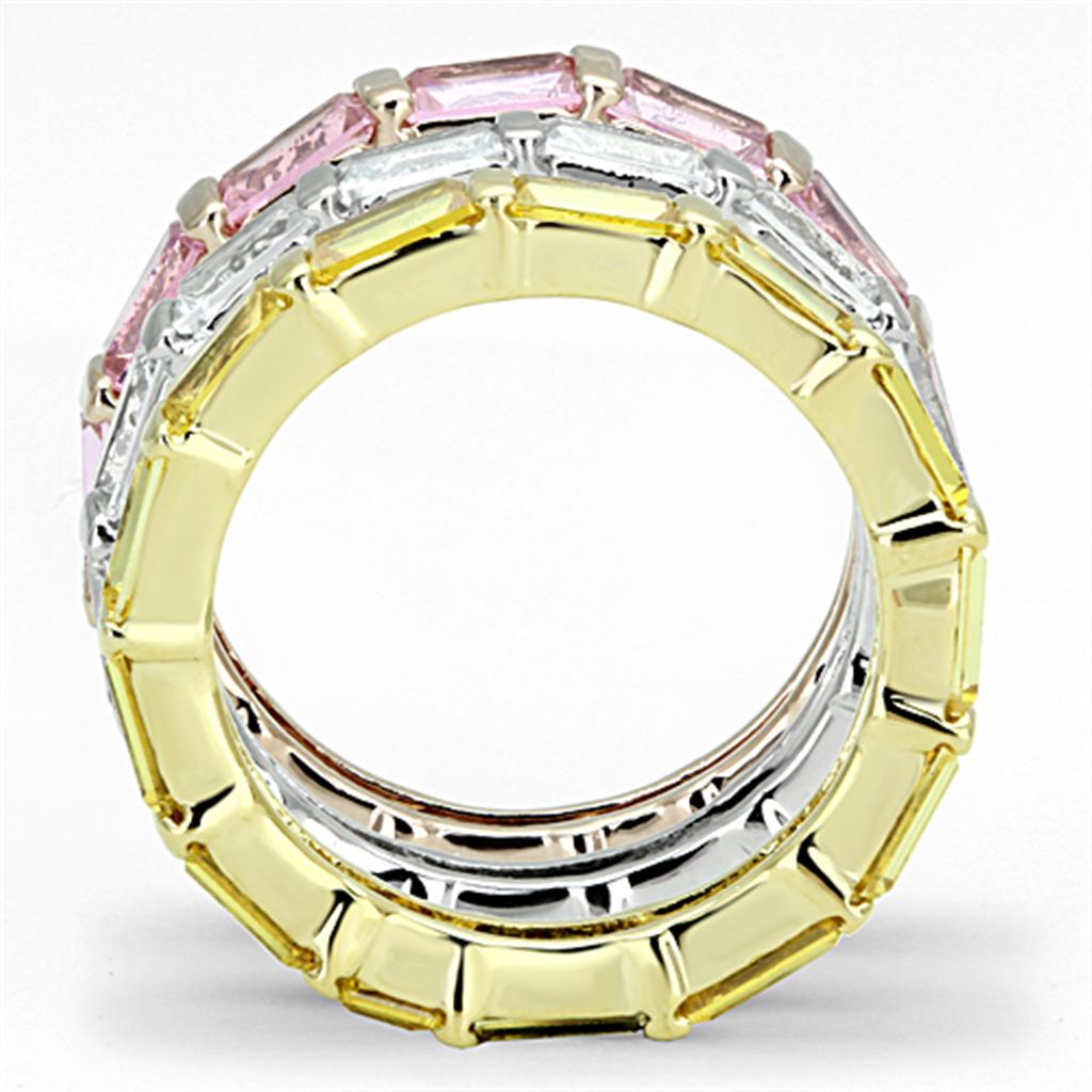 MA3W473 - Tricolor Brass Ring with AAA Grade CZ in Multi Color
