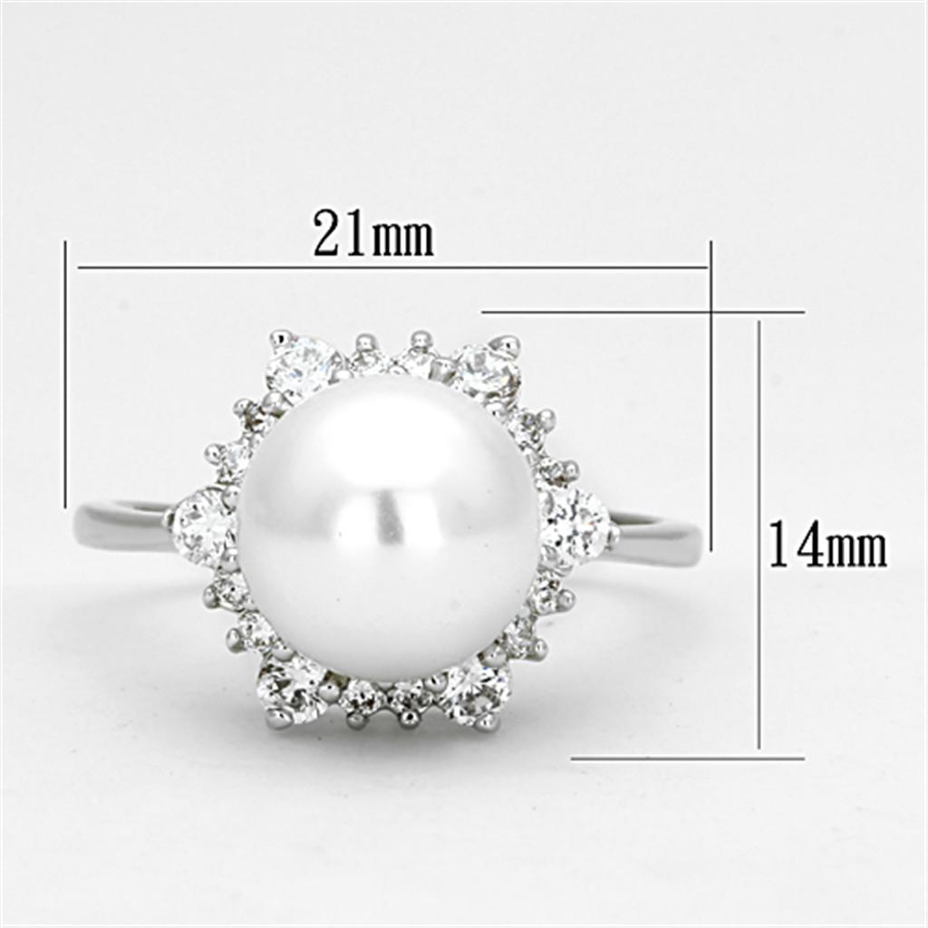 MA3W477 - Rhodium Brass Ring with Synthetic Pearl in White