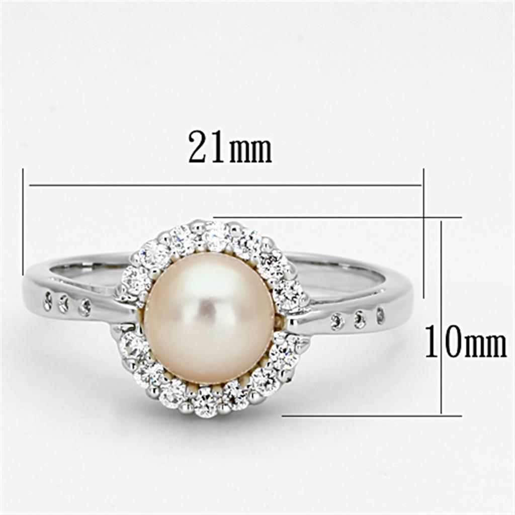 MA3W487 - Rhodium Brass Ring with Synthetic Pearl in White
