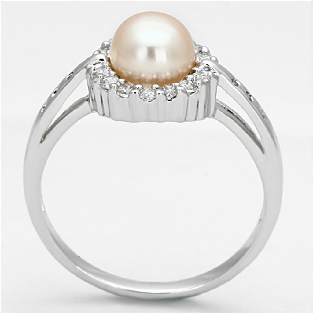 MA3W487 - Rhodium Brass Ring with Synthetic Pearl in White