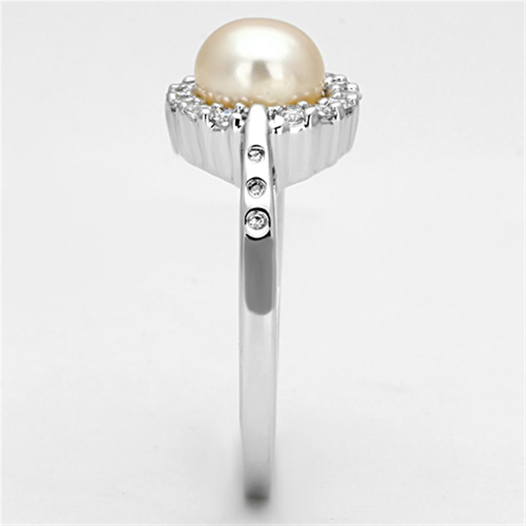 MA3W487 - Rhodium Brass Ring with Synthetic Pearl in White