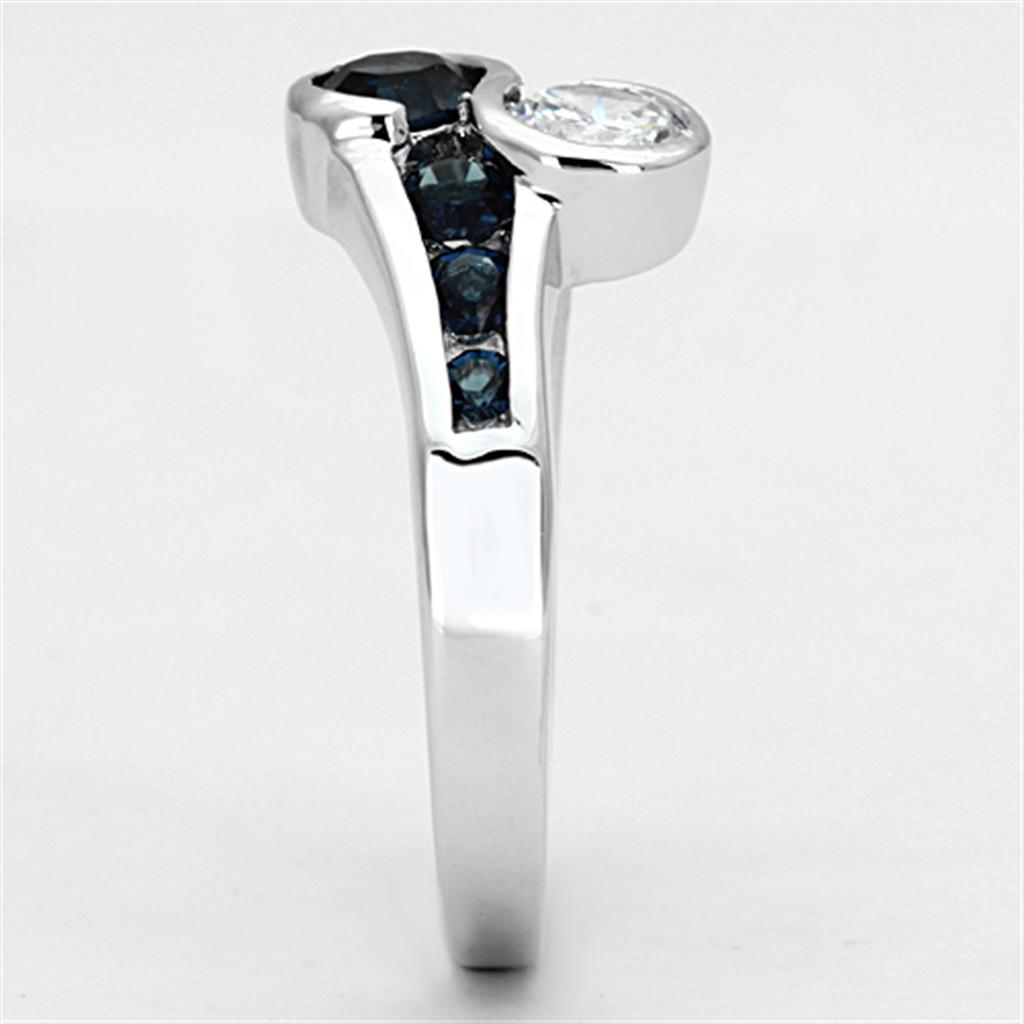 MA3W494 - Rhodium Brass Ring with Synthetic Synthetic Glass in Sapphire