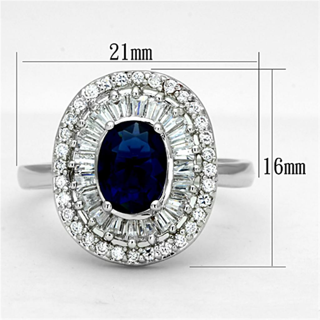 MA3W495 - Rhodium Brass Ring with Synthetic Synthetic Glass in Sapphire